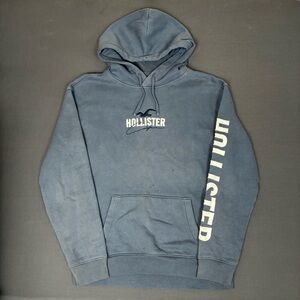 Hollister Men’s Blue Pullover Sleeve Spellout Hoodie Size Medium